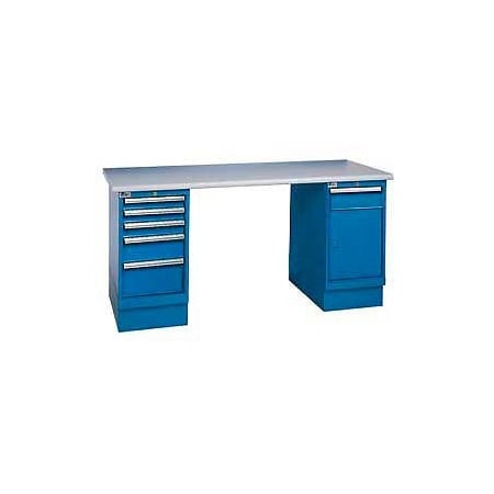 GLOBAL EQUIPMENT 72x30 Square Plastic Pedestal Workbench with 5 Drawers   Cabinet 253859